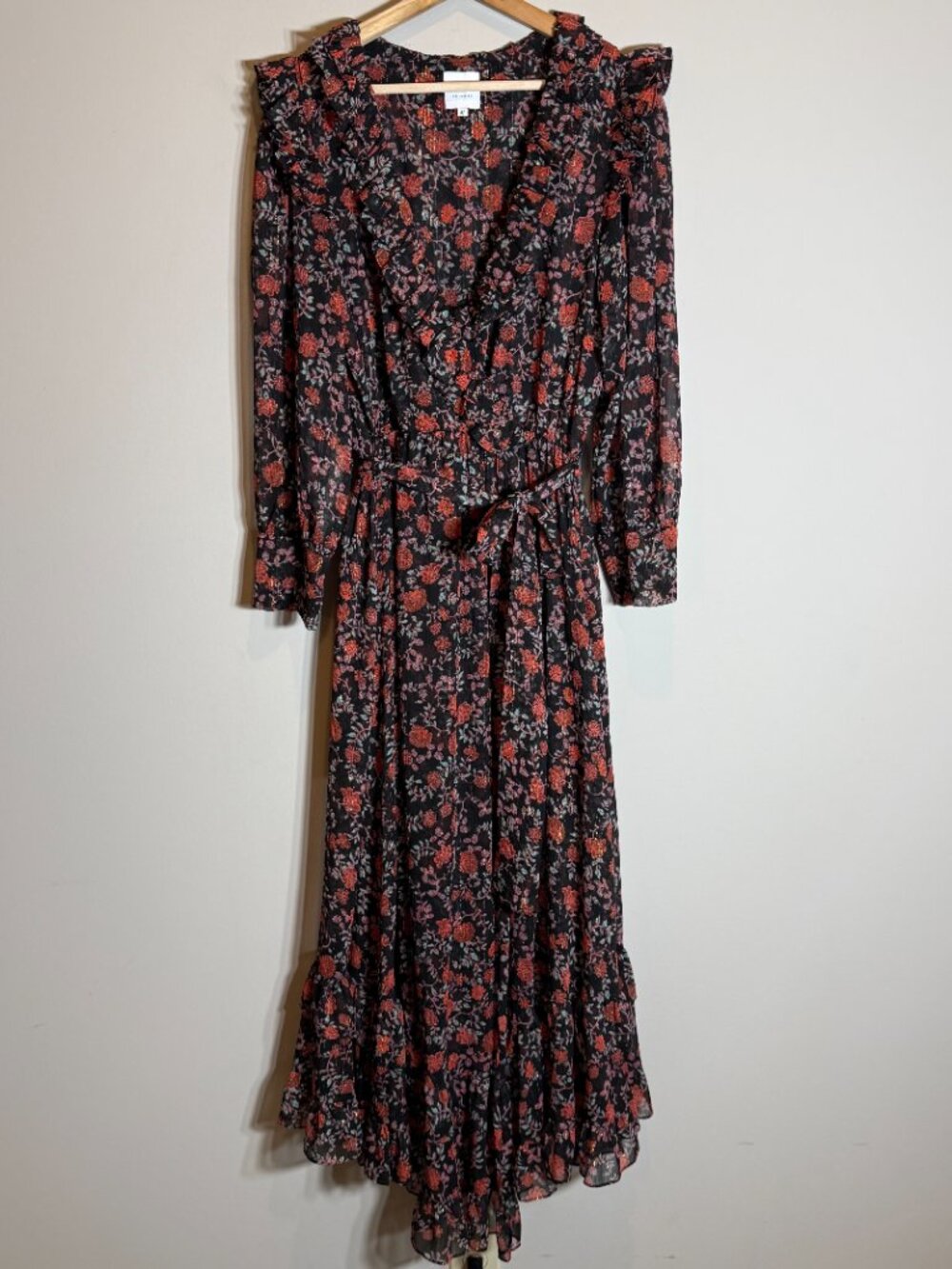 Misa Los Angeles Gabriela Wrap Maxi Dress Women's Medium Carnellian Blooms Black - Picture 8 of 16